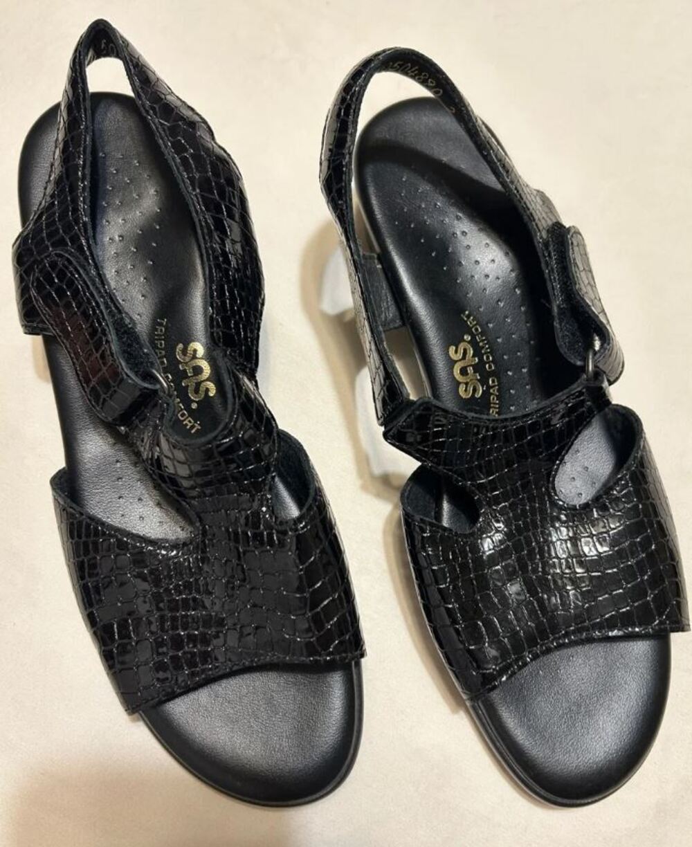 SAS SUNTIMER Womens Size 8N BLACK Croc Leather Comfort Slingback Sandals NWOT